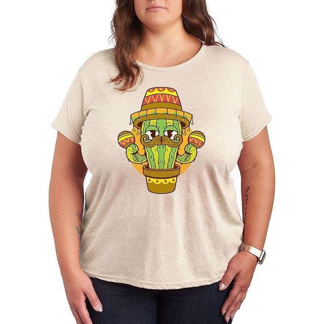 Plus Cactus Sombrero Graphic Tee, Womens Beig/Green Product Image