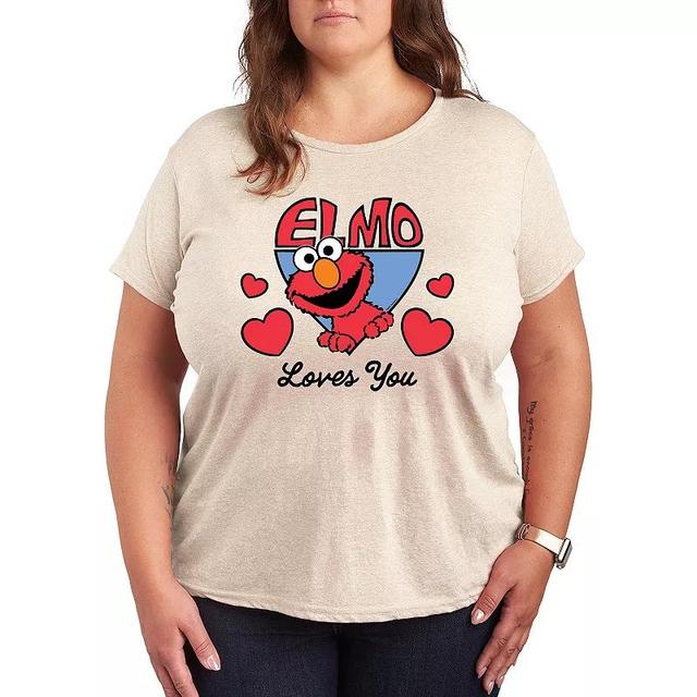 Plus Sesame Street Elmo Loves You Graphic Tee, Womens Beig/Green Product Image