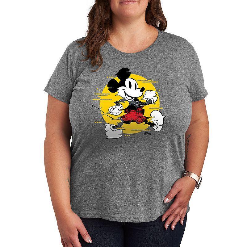 Disneys Mickey Mouse Plus Spotlight Glitch Graphic Tee, Womens Grey Gray Product Image