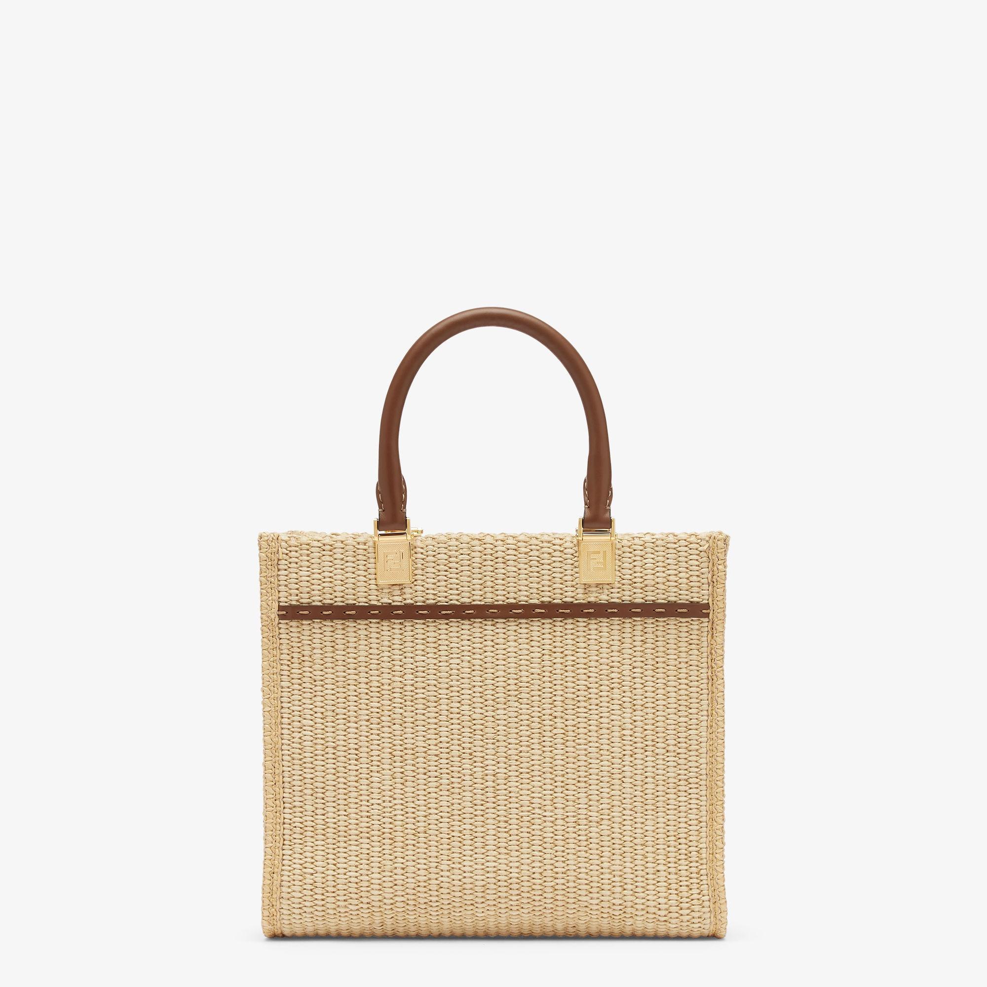 Fendi Sunshine SmallNatural raffia and brown leather shopper Product Image