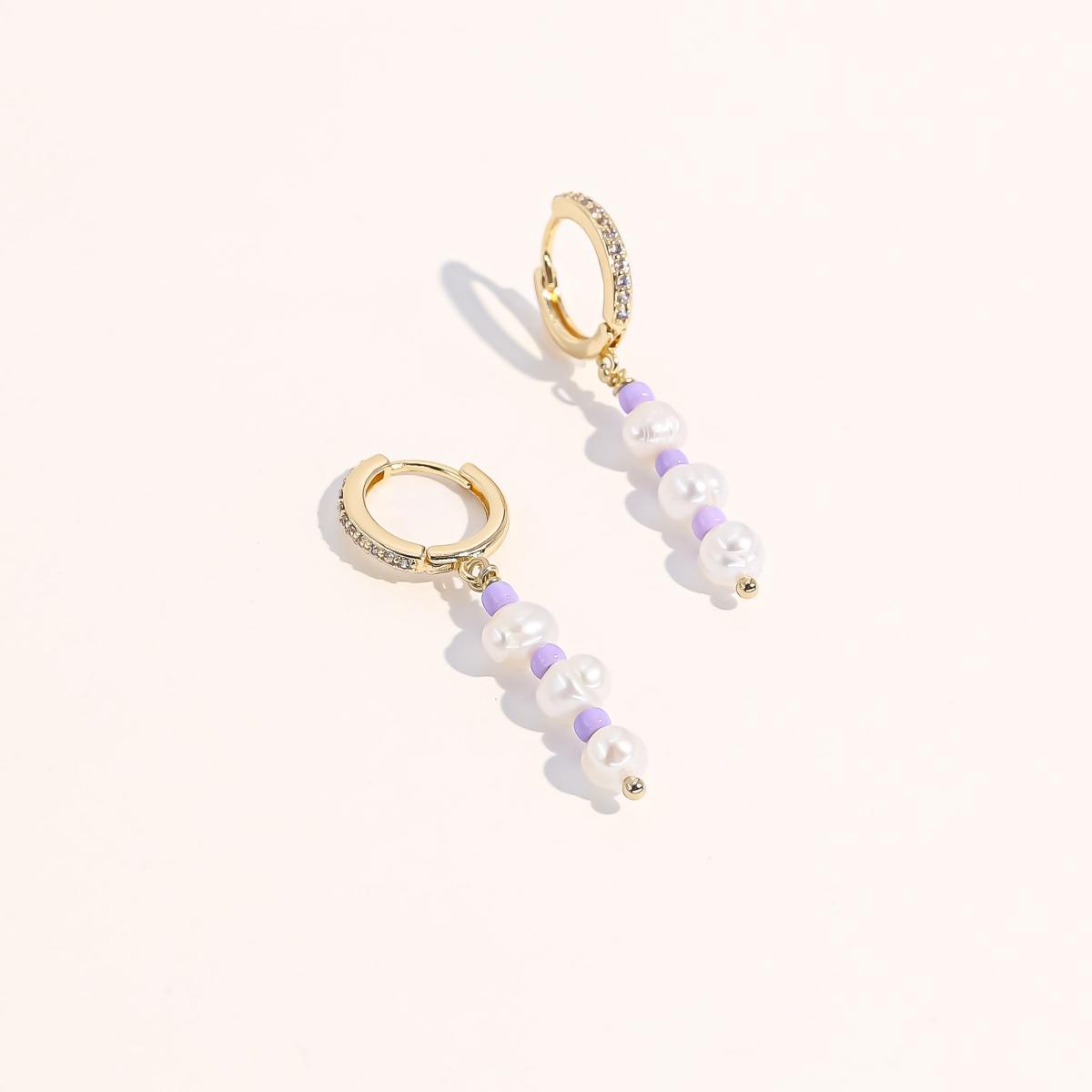 Joey Baby 18K Gold Plated Freshwater Pearls with Purple Glass Beads - Taro Earrings For Women - Light Product Image