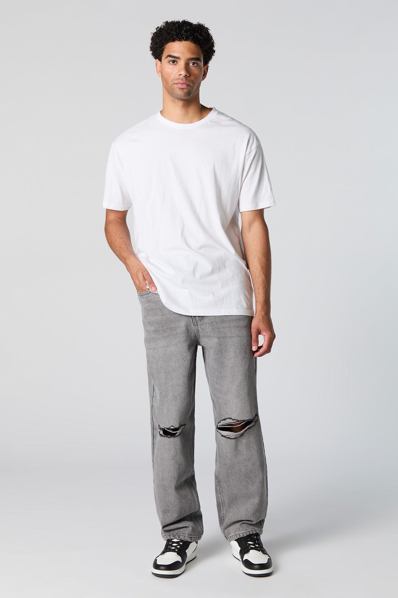 Grey Wash Distressed Baggy Denim Jean Male Product Image