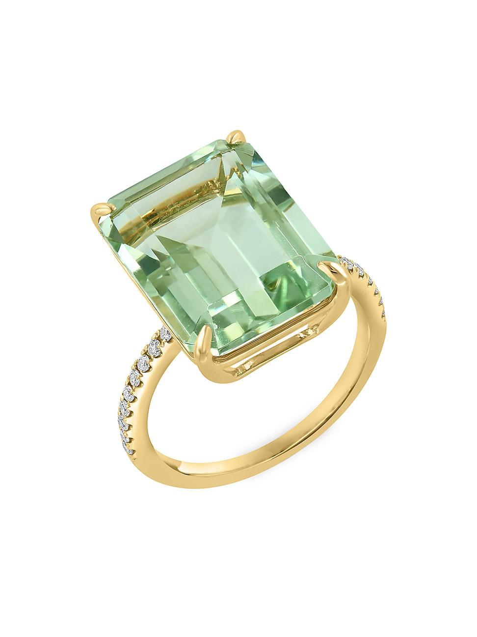 Womens 14K Yellow Gold, Green Amethyst & Diamond Ring Product Image