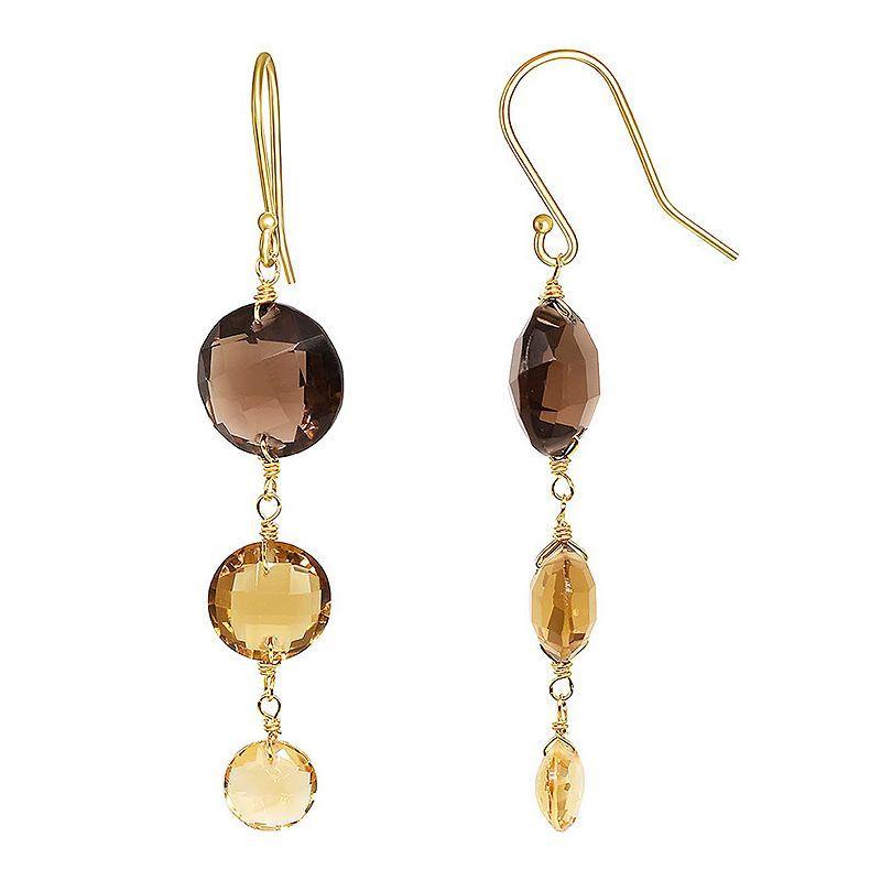 Jewelmak 14k Gold Smoky Quartz & Citrine Coin Drop Earrings, Womens Product Image