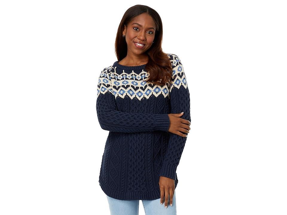 L.L.Bean Signature Cotton Fisherman Tunic Sweater (Navy Fair Isle) Women's Clothing Product Image