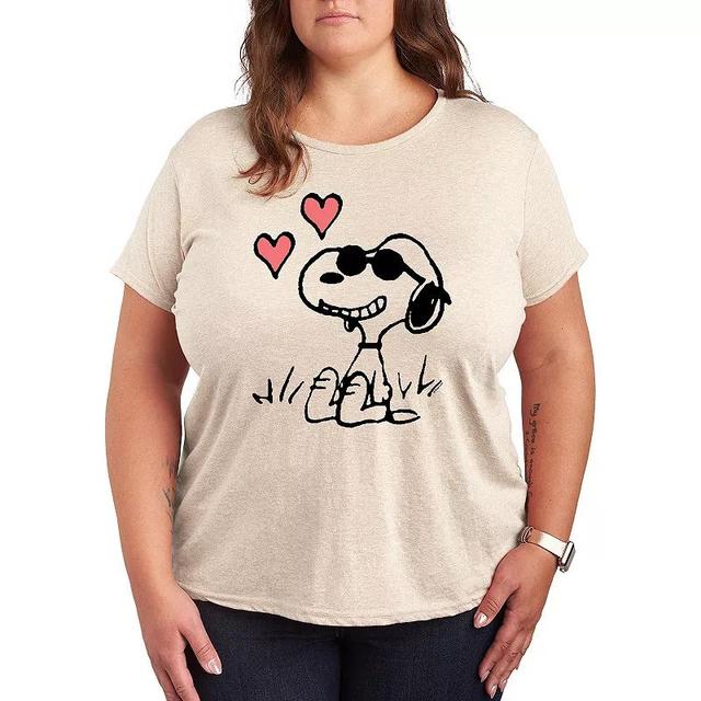 Plus Peanuts Snoopy Joe Cool Sitting Hearts Graphic Tee, Womens Grey Gray Product Image