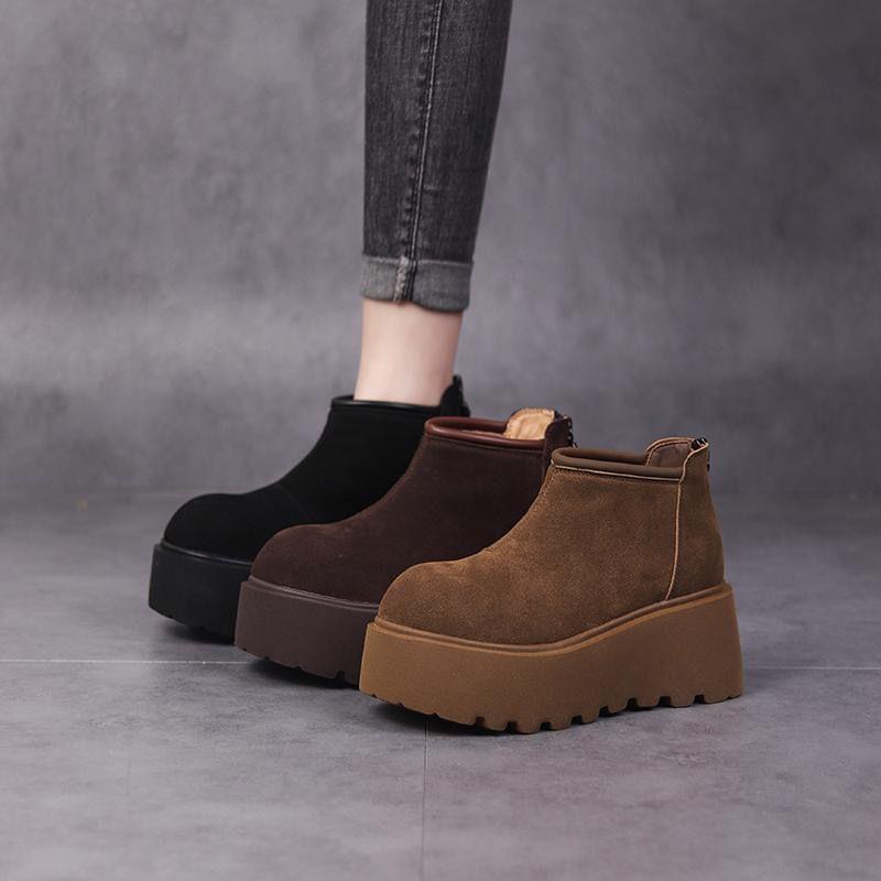 Platform Plain Zip-Up Faux Suede Ankle Boots Product Image