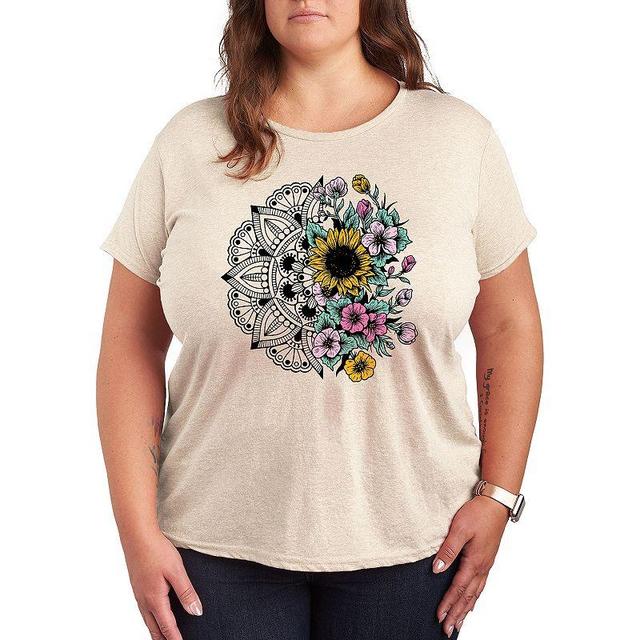 Plus Decorative Floral Split Graphic Tee, Womens Product Image