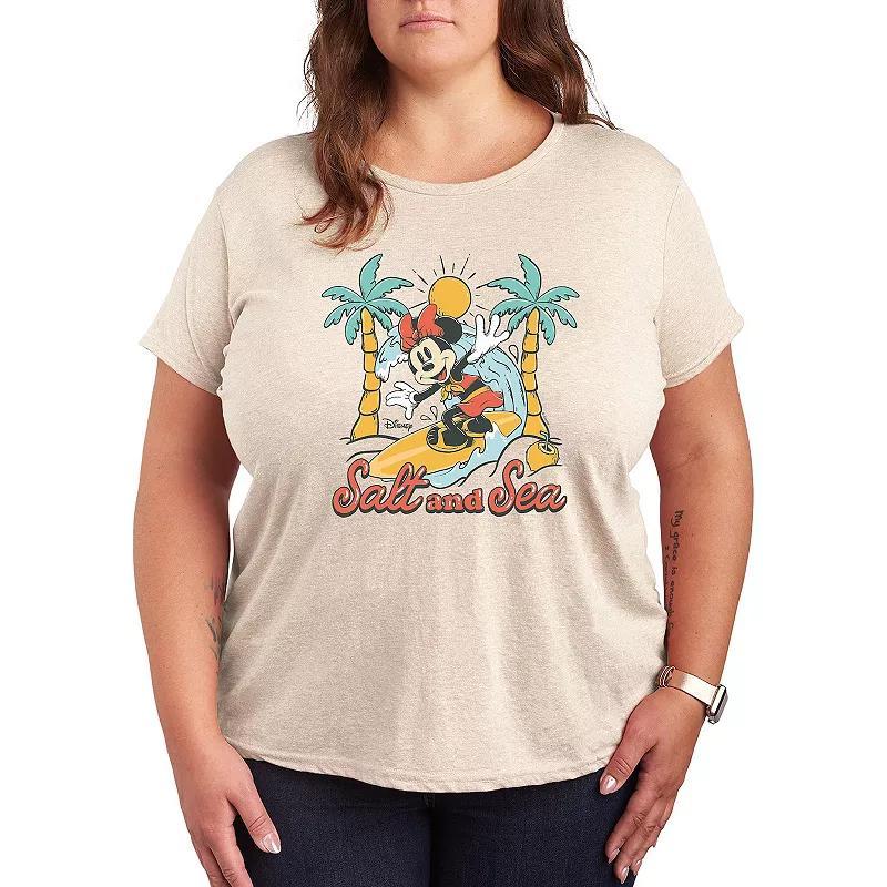 Disneys Minnie Mouse Plus Salt Sea Graphic Tee, Womens Grey Green Product Image