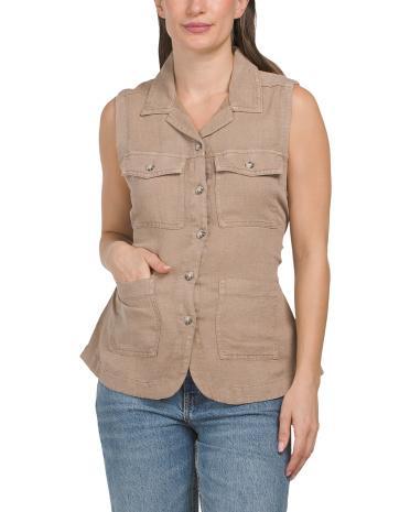 Linen Blend Utility Vest Top for Women Product Image