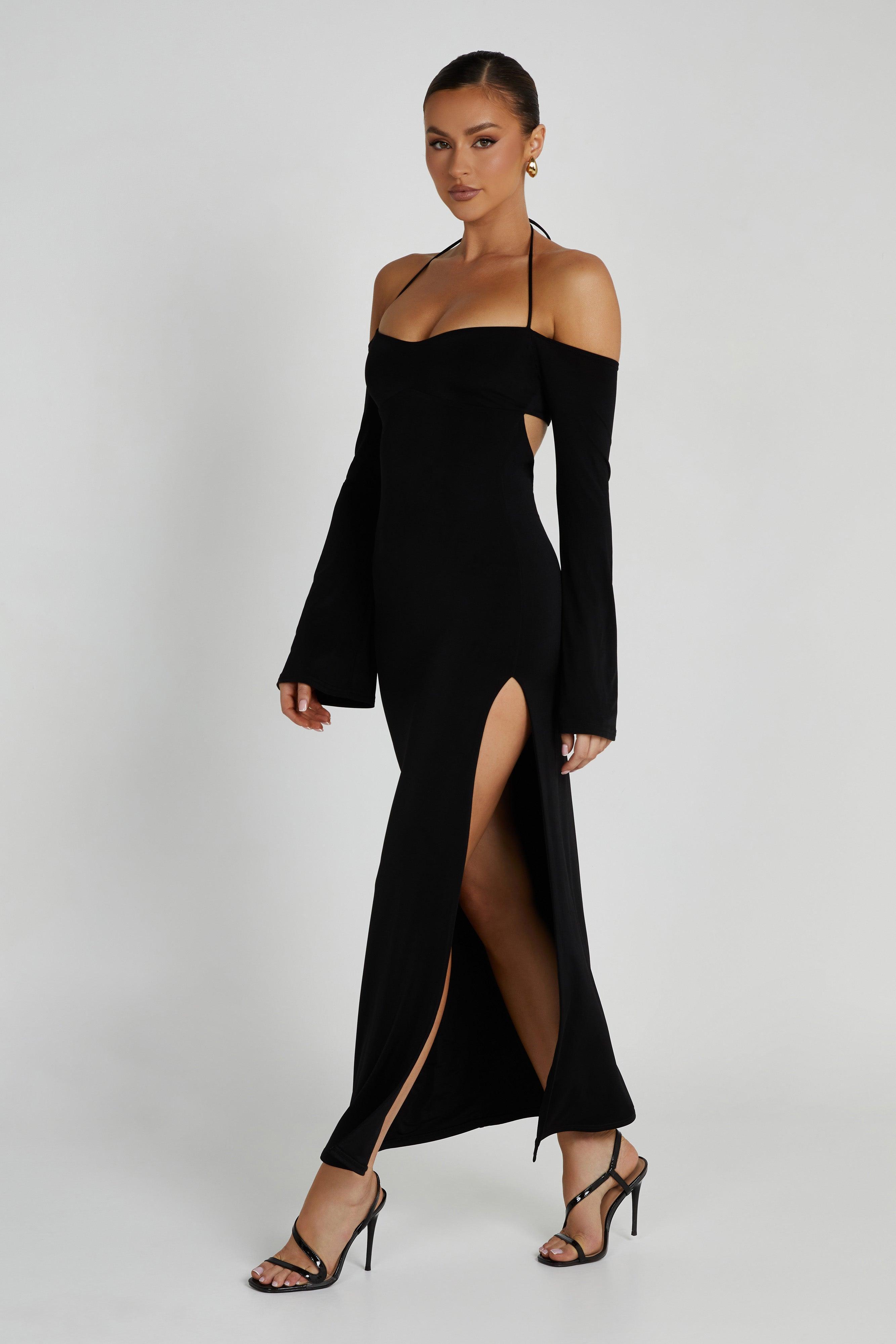 Tia Slinky Off Shoulder Maxi Dress - Black Product Image