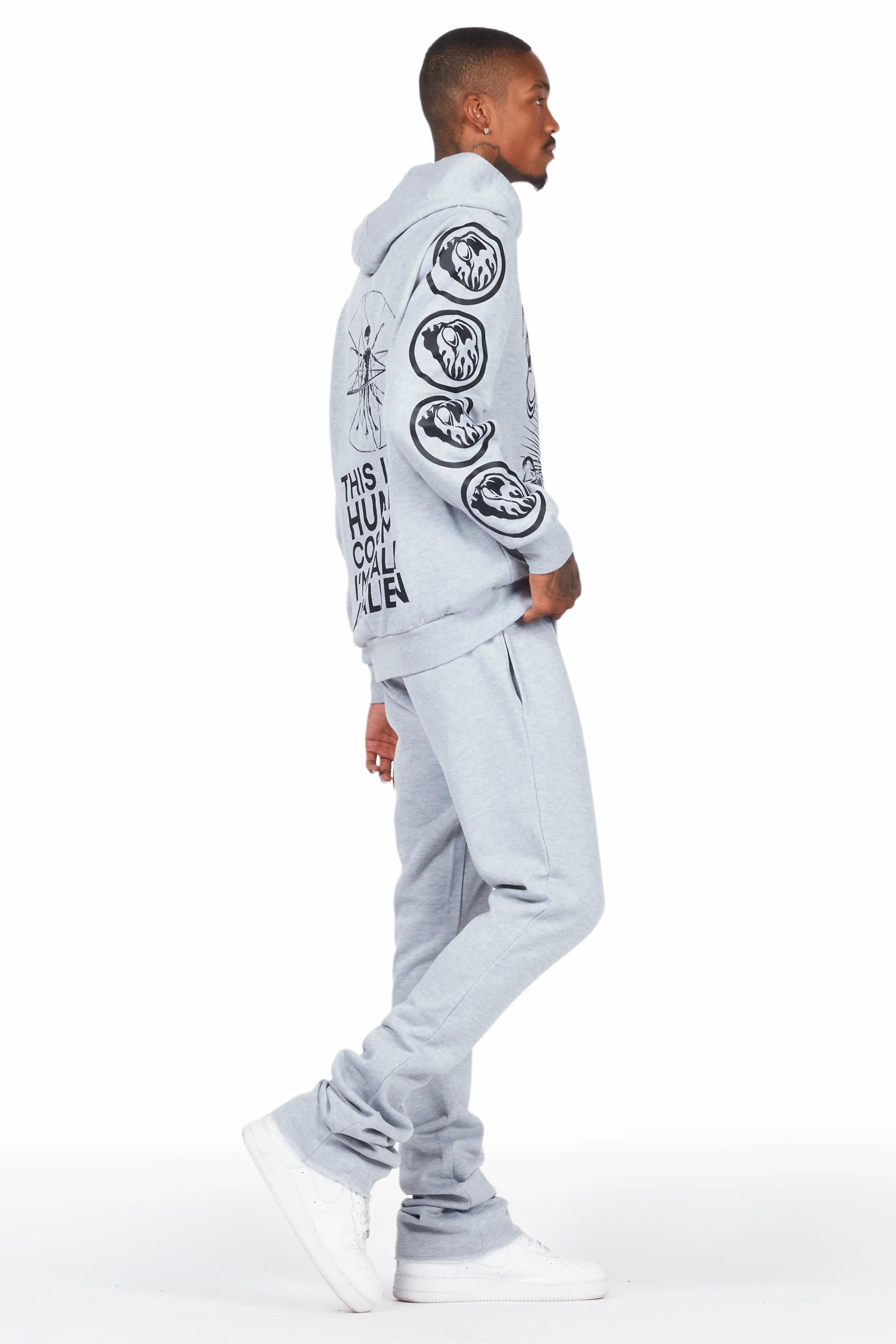 Yarden Grey Graphic Hoodie/Stacked Flare Pant Track Set Male Product Image