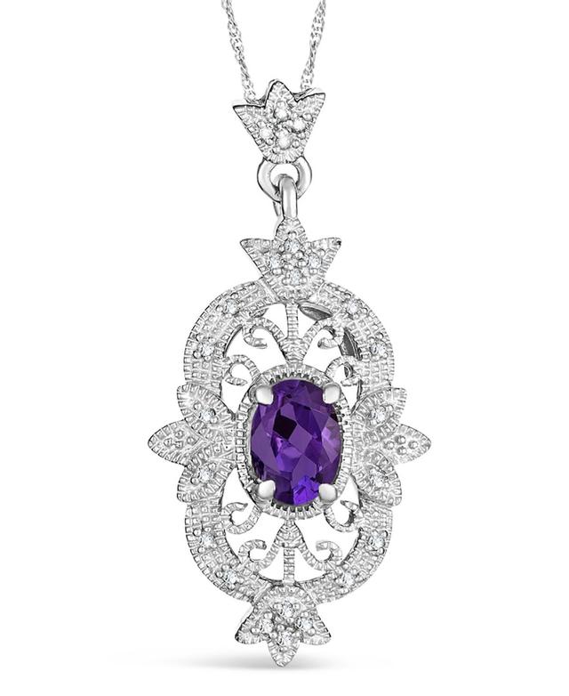 Sterling Silver Amethyst and 1/10-ct. T.W. Diamond Pendant, Womens Purple Product Image