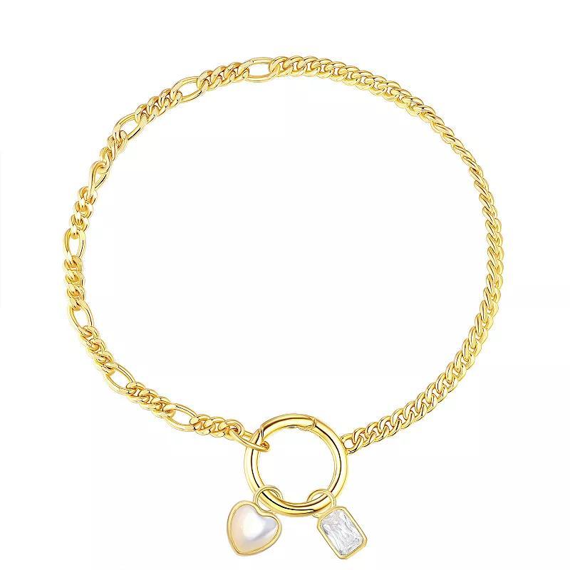 14k Gold Over Silver Mother Of Pearl & Cubic Zirconia Charm Bracelet, Womens White Product Image