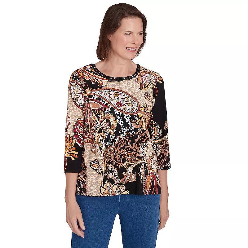 Womens Alfred Dunner Braided Neck Paisley Tee Product Image