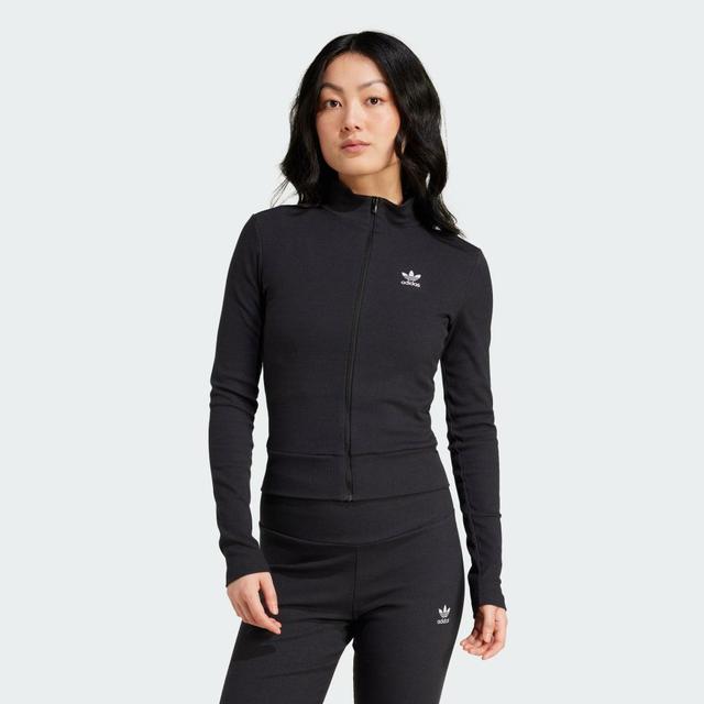 adidas Essentials Ribbed Full-Zip Track Top Black XS Womens Product Image