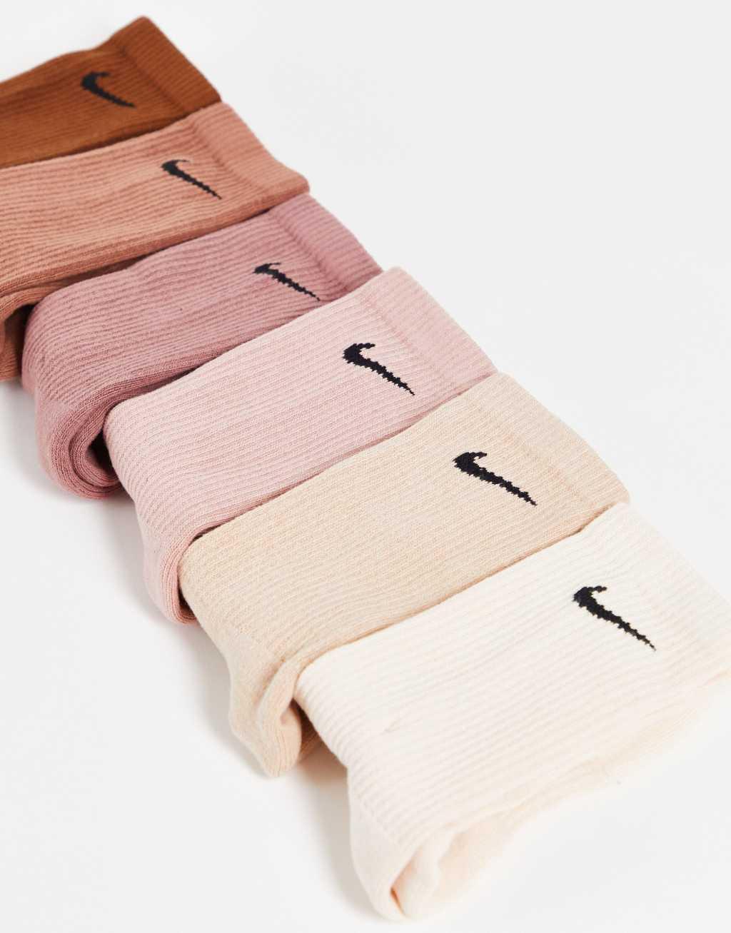 Nike Training Everyday Plus Cushioned 6 pack crew socks in beige and brown Product Image