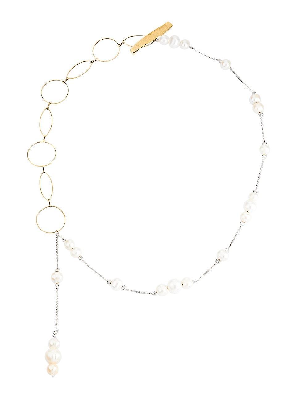 Womens Imitation Pearl Chainlink Necklace Product Image