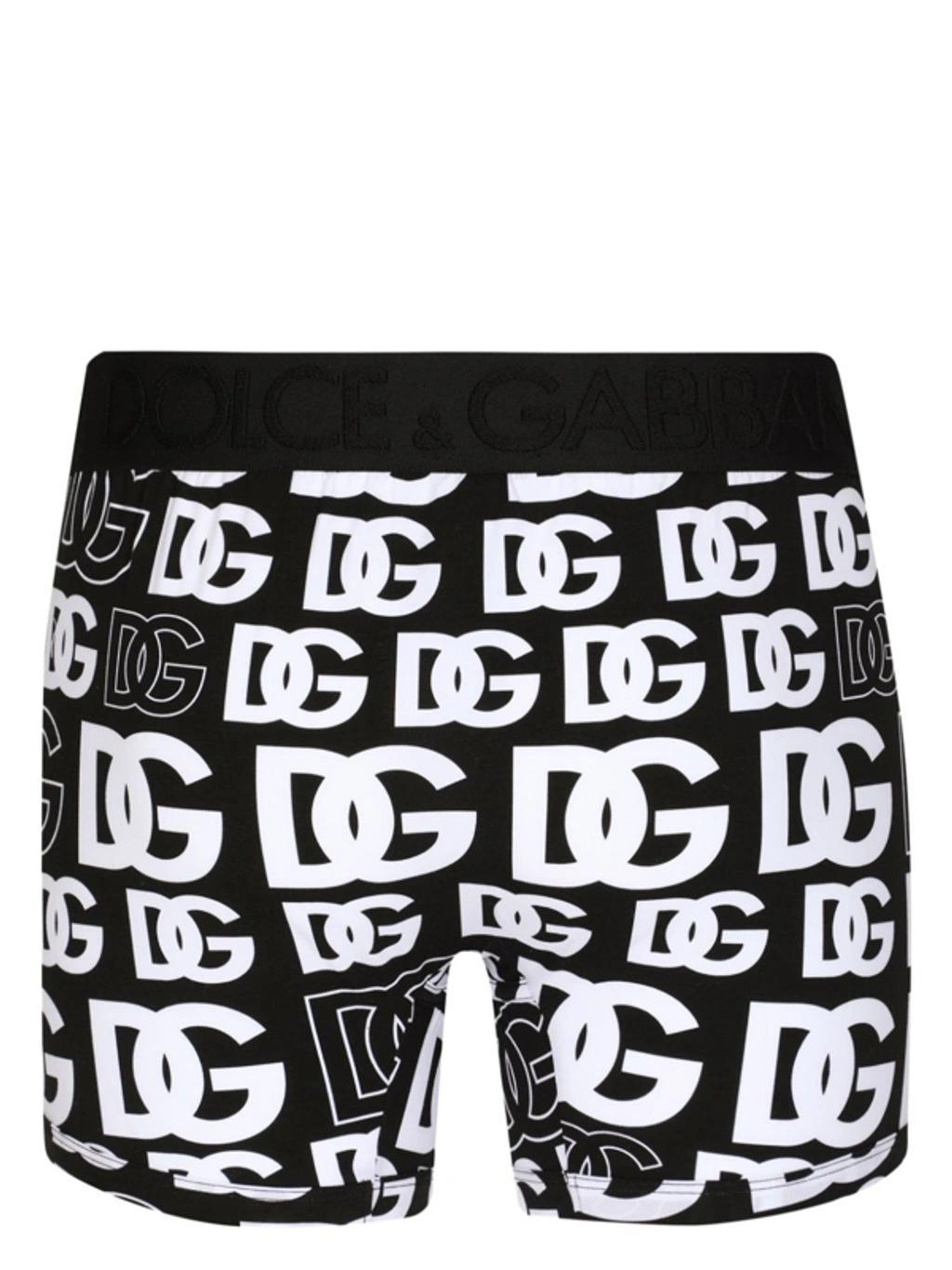 Long-leg Two-way Stretch Jersey Boxers With Dg Logo Print In Black Product Image