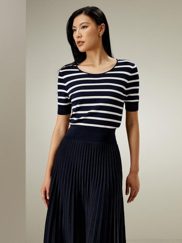 Silk Striped Cropped Knit Top Product Image