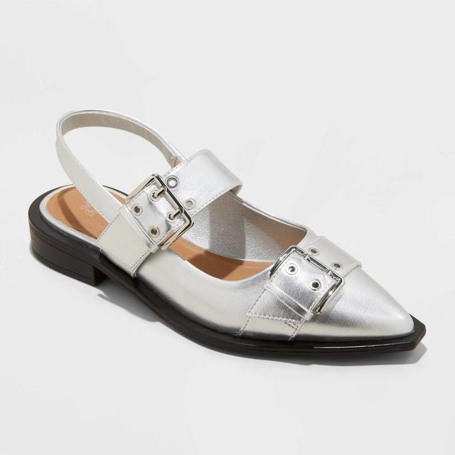 Women's Peyton Buckle Slingback Flats - Wild Fable™ Metallic Silver 6 Product Image