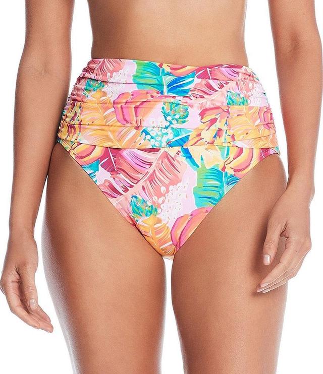 Bleu Rod Beattie I Like It Floral Print Shirred High Waist Swim Bottom Product Image