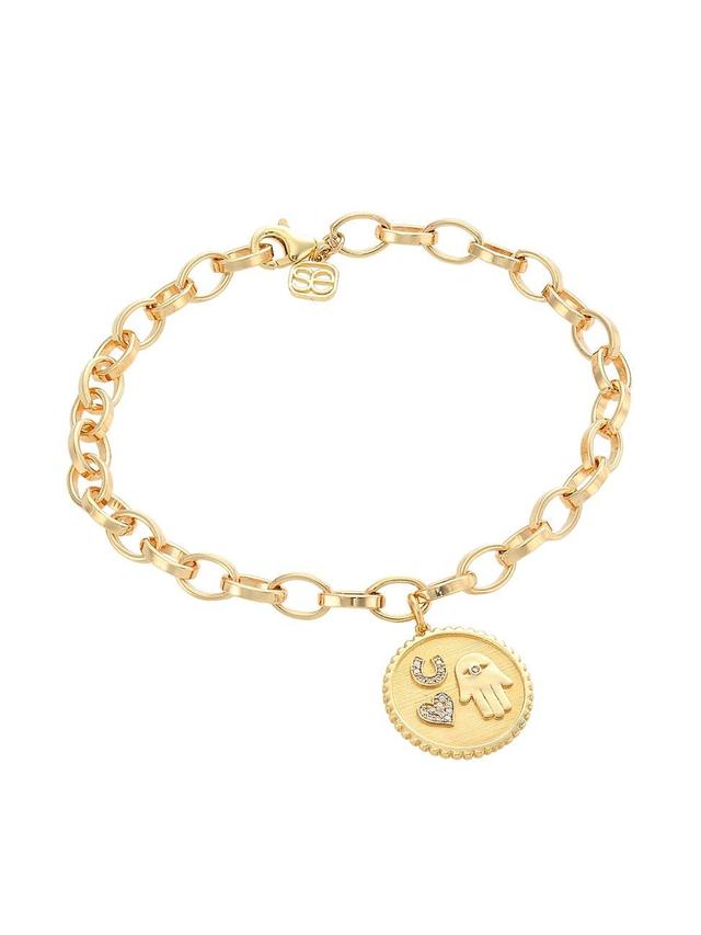 Womens 14K Yellow Gold & Diamond Luck & Protection Charm Link Bracelet Product Image