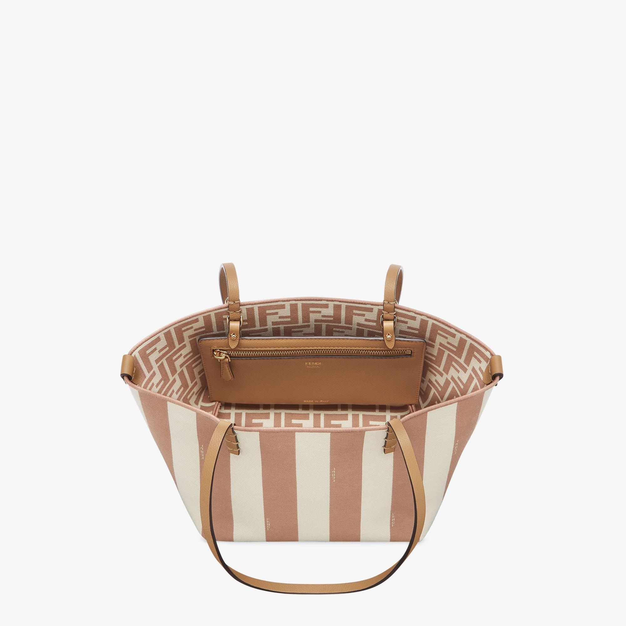 Small RollReversible shopper in Pequin striped and beige FF fabric Product Image