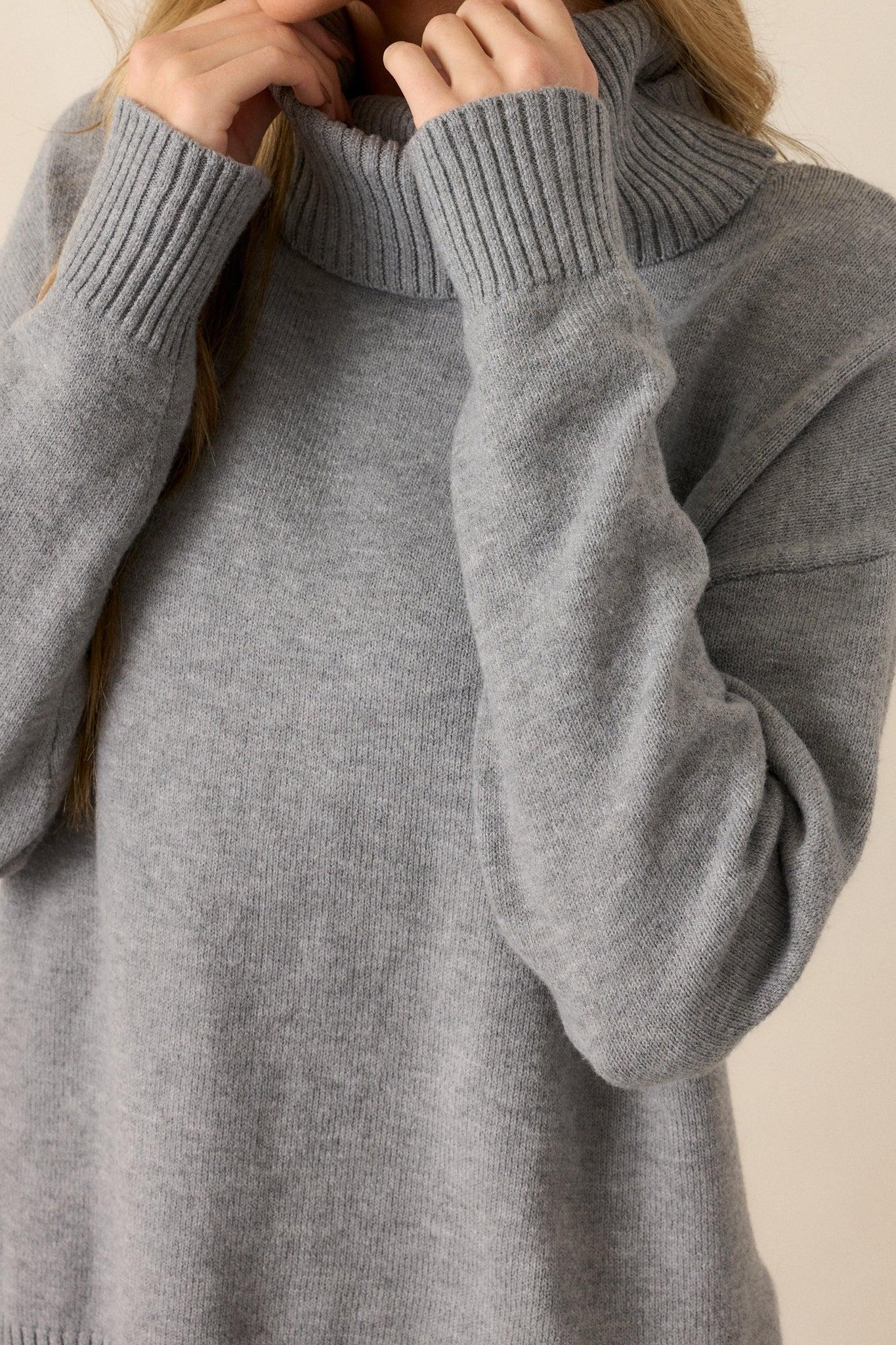 Finally Over Grey Turtleneck Sweater Product Image