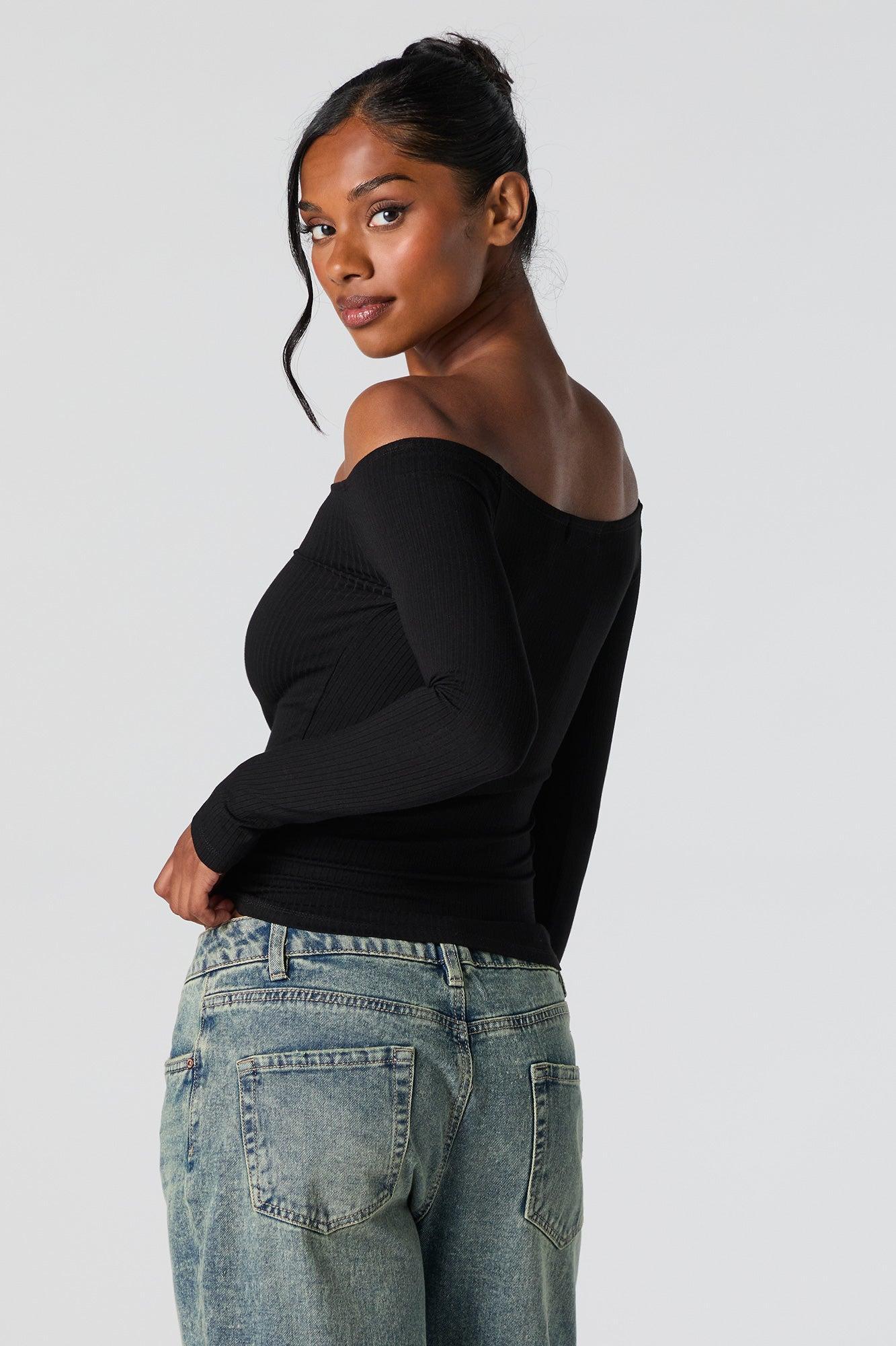 Ribbed Off Shoulder Long Sleeve Top Female Product Image