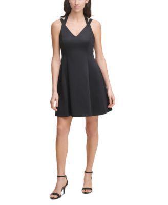 Guess Womens Sleeveless Embossed Scuba Fit & Flare Dress Product Image