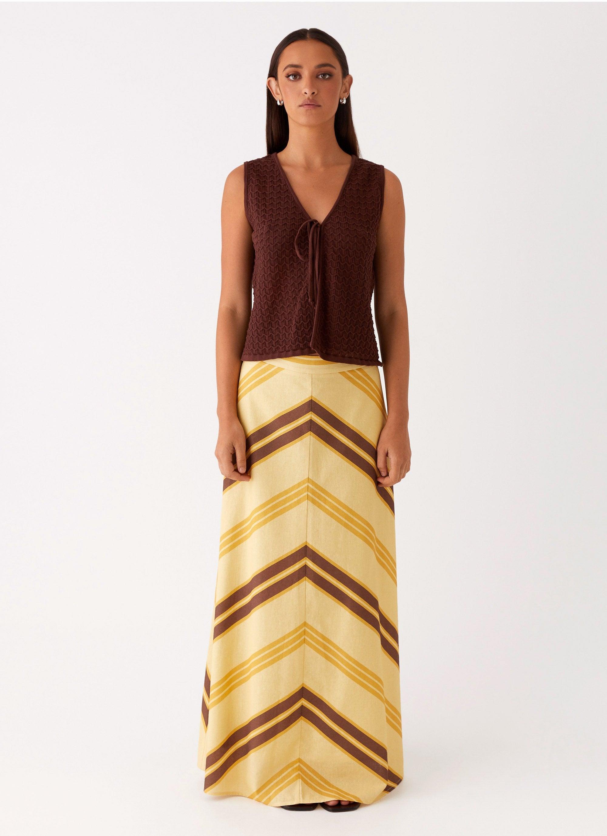 About Me Maxi Skirt - Yellow Brown Stripe Product Image