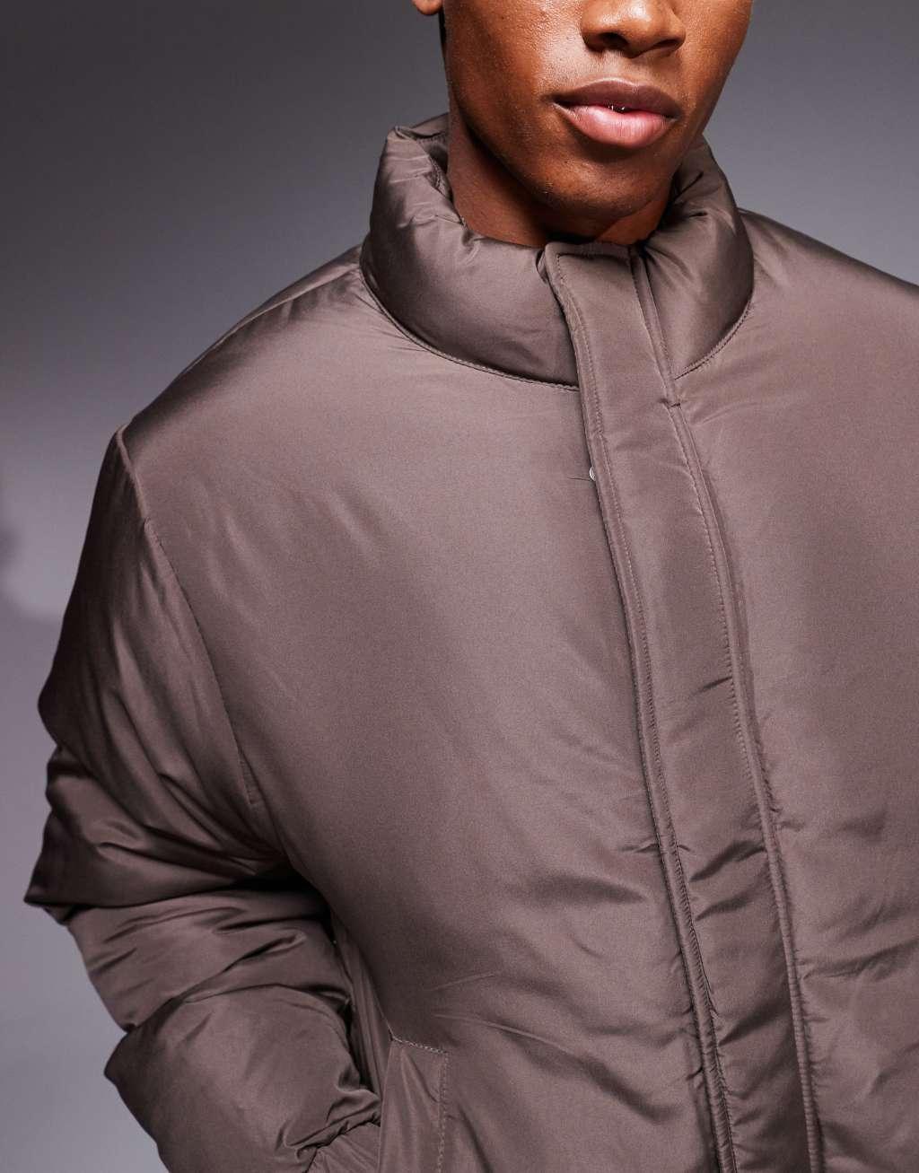 ASOS DESIGN puffer jacket in brown Product Image