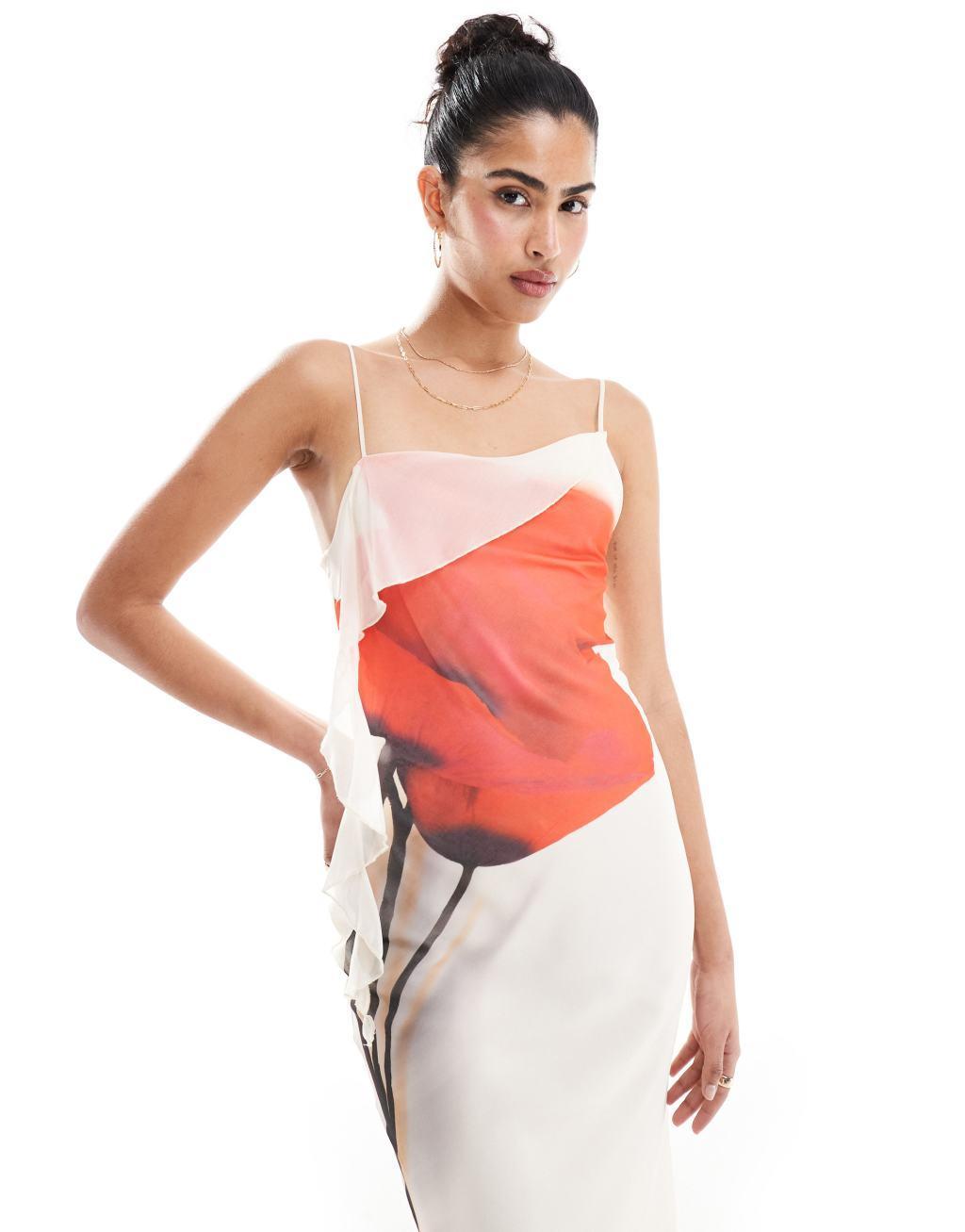 ASOS DESIGN placement print floral midi slip dress with tendril detail Product Image