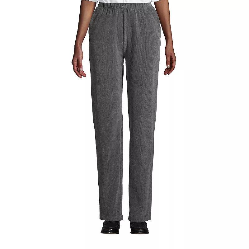 Petite Lands End Sport Knit High Rise Corduroy Pull-On Pants, Womens Grey Heather Product Image