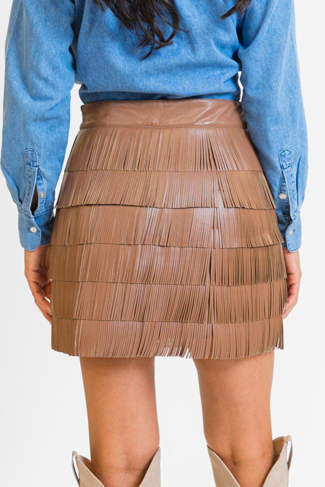 Follow Your Arrow Brown Faux Leather Fringe Skirt FINAL SALE Product Image