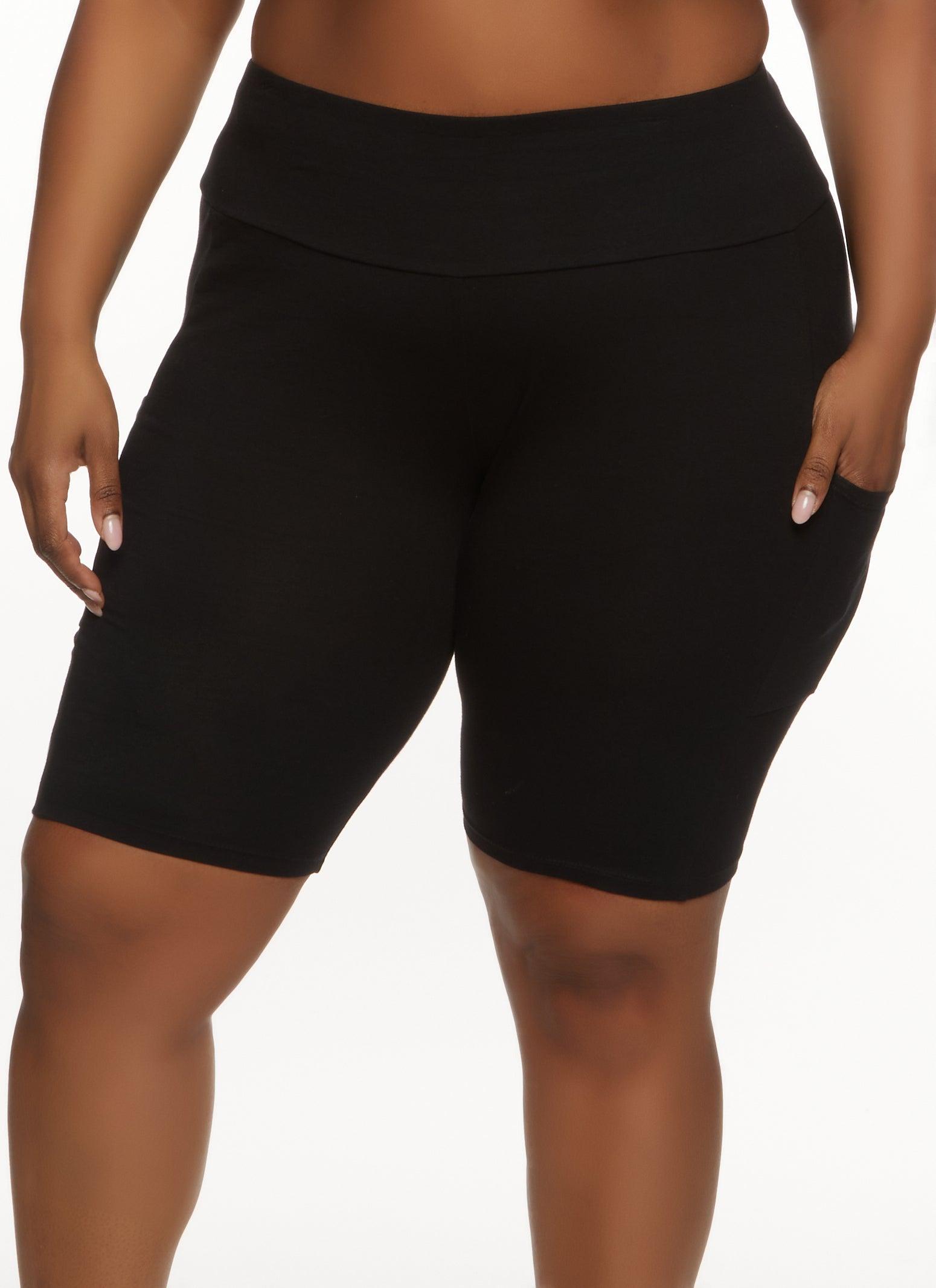 Womens Plus Size Solid Cell Phone Pocket Detail Biker Shorts Product Image