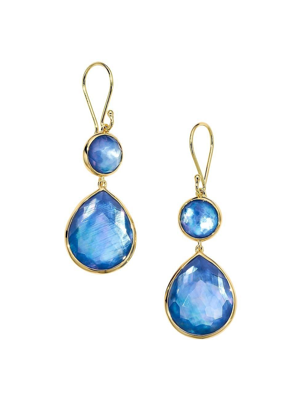 Womens Rock Candy 18K Gold & Rock Crystal, Mother-Of-Pearl & Lapis Snowman Teardrop Earrings Product Image