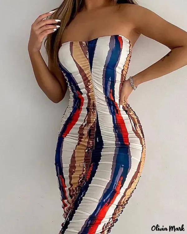 Olivia Mark – Abstract Print Gathered Bandeau Dress Product Image