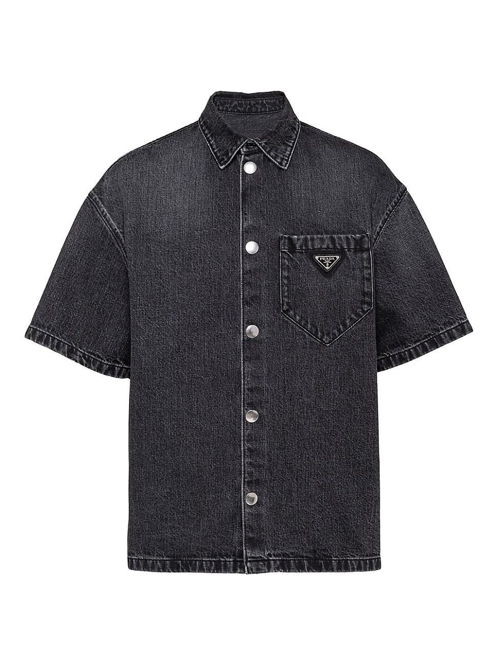 Prada Men's Denim Snap-Front Sport Shirt  - BLACK - Size: Medium Product Image