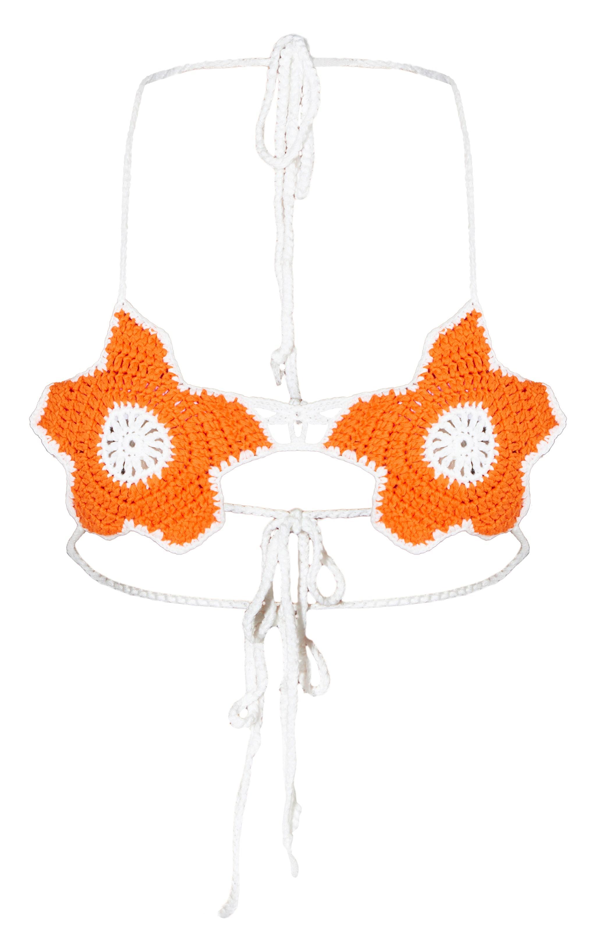 Coral Floral Crochet Knit Bralet Product Image