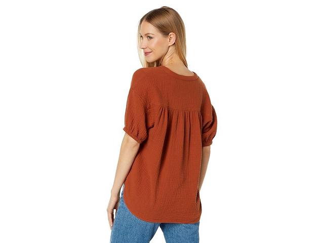 Madewell Bubble Sleeve Popover Shirt - Taosen Double Gauze (Burnt Clay) Women's Clothing Product Image