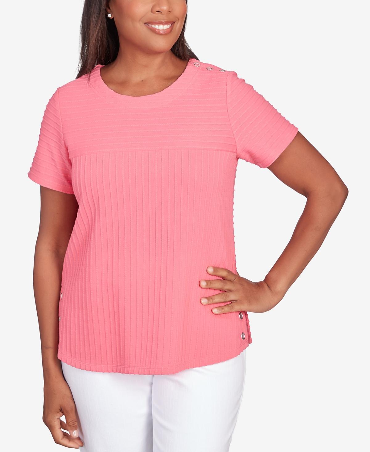 Alfred Dunner Womens Classic Brights Solid Texture Split Shirttail T-shirt Product Image