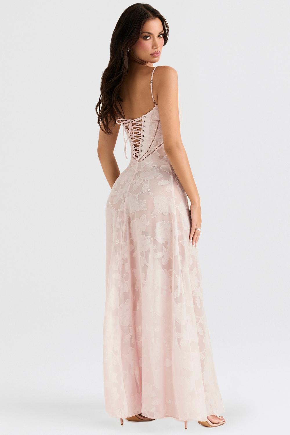 Seren Soft Pink Floral Lace Back Maxi Dress Product Image