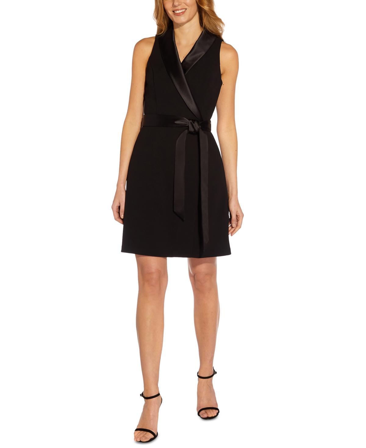 Adrianna Papell Satin Trim Crepe Faux Wrap Tuxedo Dress Product Image