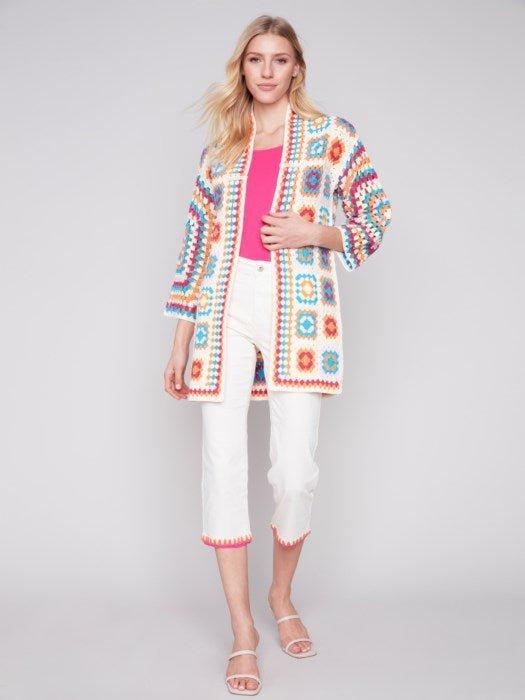 Long Color Block Crochet Cardigan Product Image