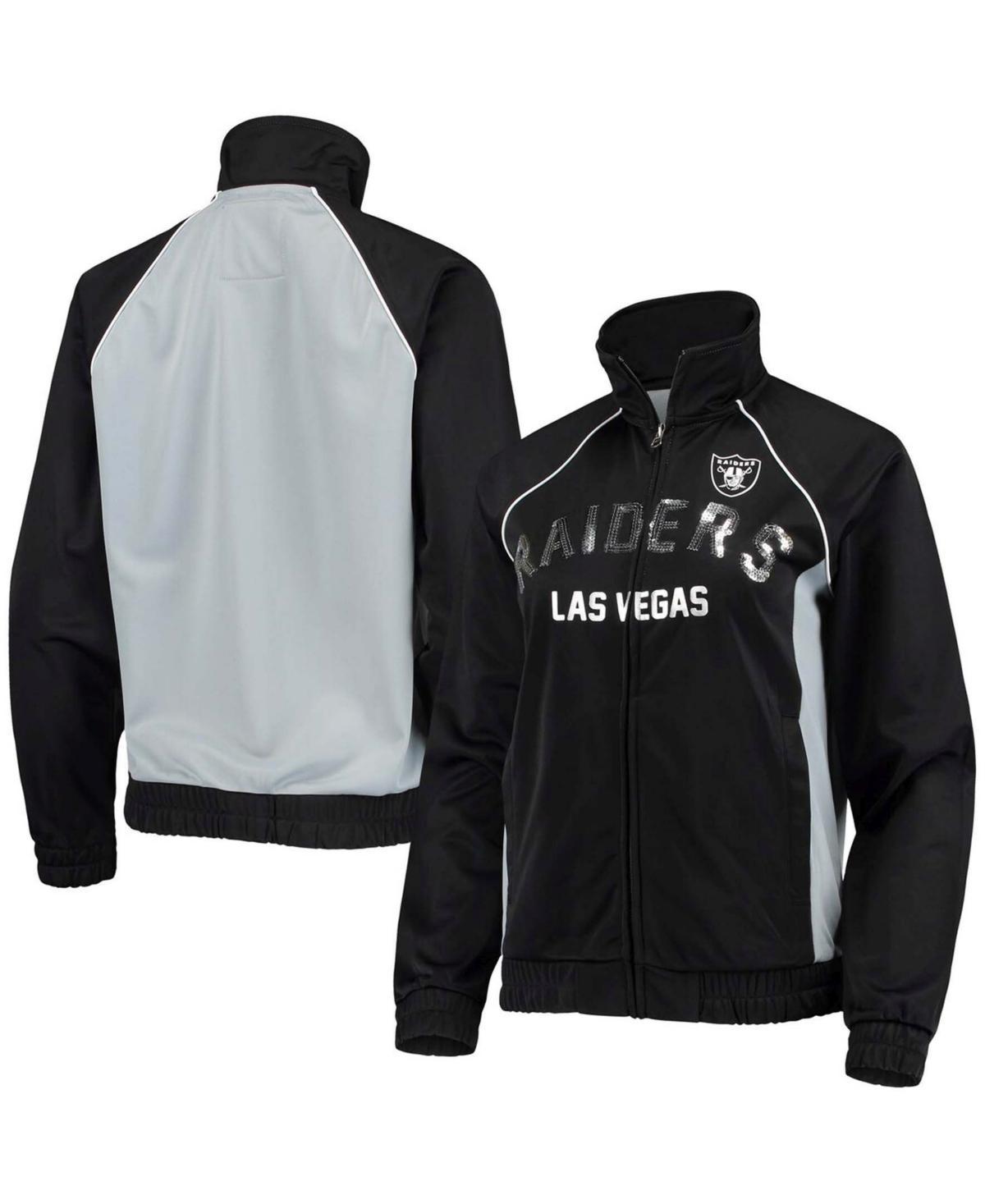 Womens G-III 4Her by Carl Banks Black/Silver Las Vegas Raiders Backfield Raglan Full-Zip Track Jacket Product Image