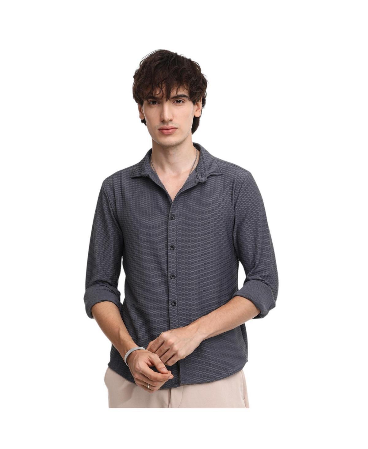 Campus Sutra Mens Space Grey Hive-Textured Shirt Product Image