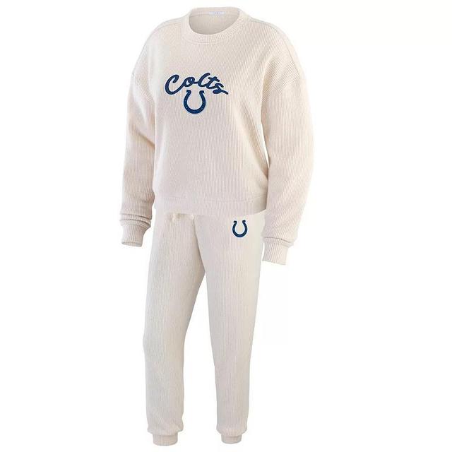 Womens WEAR by Erin Andrews Oatmeal Indianapolis Colts Rib-Knit Long Sleeve T-Shirt & Pants Lounge Set Product Image