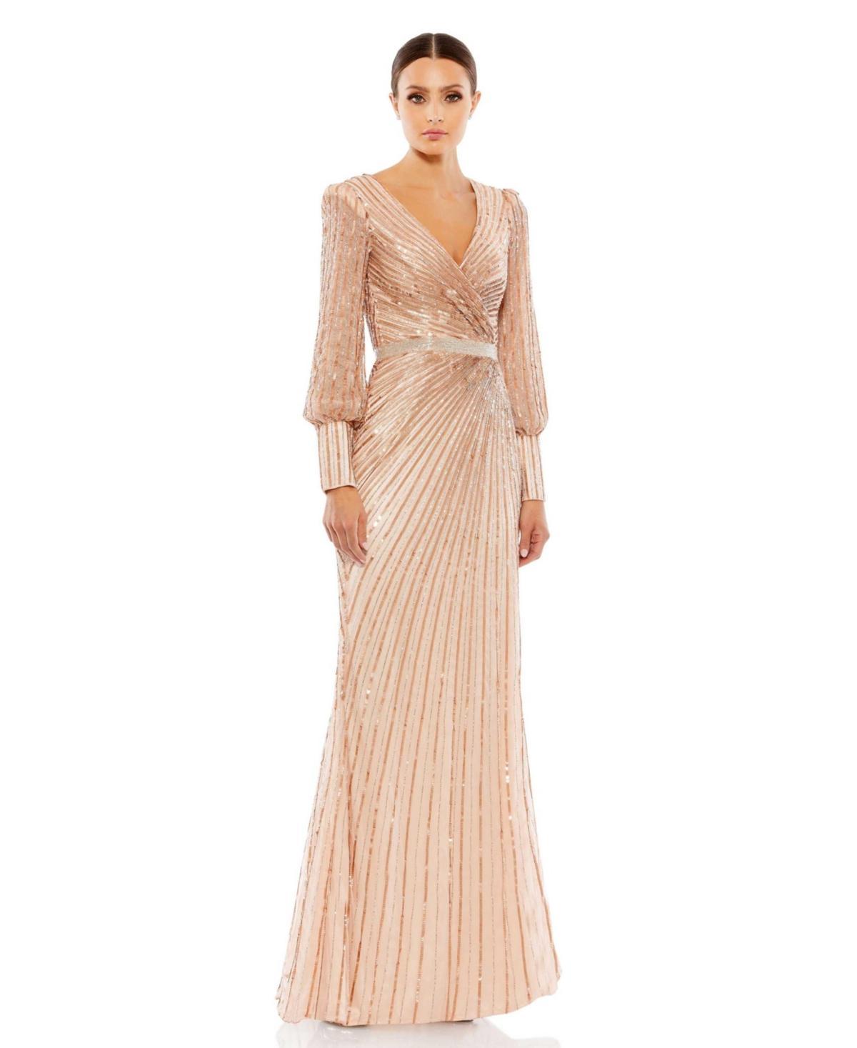 Womens Sequined Blouson-Sleeve Gown Product Image